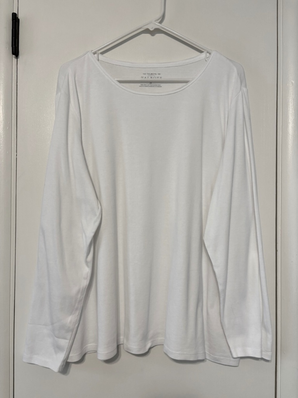 Talbots Womens Plus Classic White L/S Pima Crewneck Tee Shirt Top 2X 2024